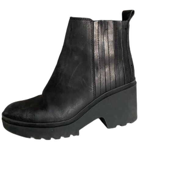 Eileen Fisher Black Kat Leather Wedge Ankle Bootie Pull-On Chelsea Style Sz 8 - Picture 2 of 12